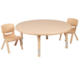 English Elm Commercial Grade 45" Round Plastic Height Adjustable Activity Table Set with 2 Chairs