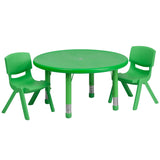 English Elm Commercial Grade 33'' Round Plastic Height Adjustable Activity Table Set with 2 Chairs