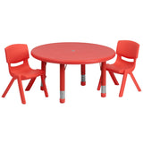 English Elm Commercial Grade 33'' Round Plastic Height Adjustable Activity Table Set with 2 Chairs