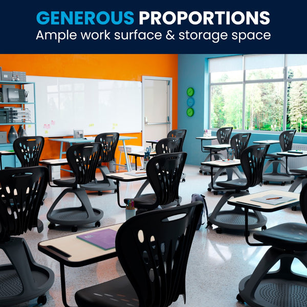 English Elm Commercial Grade Mobile Desk Chair with 360 Degree Tablet Rotation and Under Seat Storage Cubby