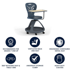 English Elm Commercial Grade Mobile Desk Chair with 360 Degree Tablet Rotation and Under Seat Storage Cubby