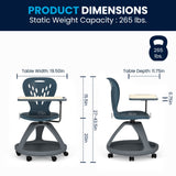 English Elm Commercial Grade Mobile Desk Chair with 360 Degree Tablet Rotation and Under Seat Storage Cubby