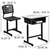 English Elm Commercial Grade Adjustable Height Student Desk and Chair with Pedestal Frame