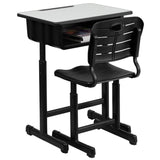 English Elm Commercial Grade Adjustable Height Student Desk and Chair with Pedestal Frame