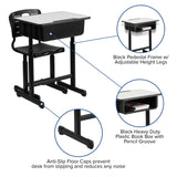 English Elm Commercial Grade Adjustable Height Student Desk and Chair with Pedestal Frame