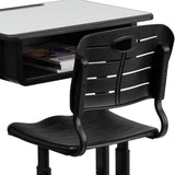 English Elm Commercial Grade Adjustable Height Student Desk and Chair with Pedestal Frame