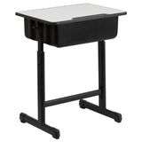 English Elm Commercial Grade Student Desk with Top and Adjustable Height Black Pedestal Frame