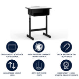 English Elm Commercial Grade Student Desk with Top and Adjustable Height Black Pedestal Frame