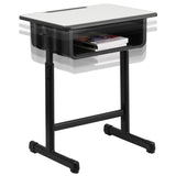 English Elm Commercial Grade Student Desk with Top and Adjustable Height Black Pedestal Frame