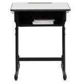 English Elm Commercial Grade Student Desk with Top and Adjustable Height Black Pedestal Frame