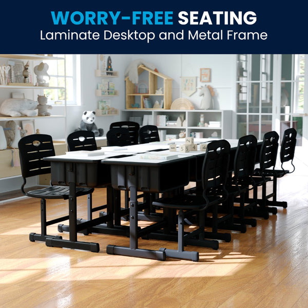 English Elm Commercial Grade Student Desk with Top and Adjustable Height Black Pedestal Frame