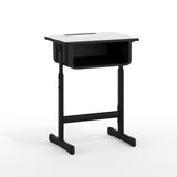 English Elm Commercial Grade Student Desk with Top and Adjustable Height Black Pedestal Frame