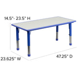 English Elm Commercial Grade 23.625''W x 47.25''L Rectangular Plastic Height Adjustable Activity Table Set with 4 Chairs