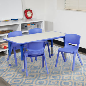 English Elm Commercial Grade 23.625''W x 47.25''L Rectangular Plastic Height Adjustable Activity Table Set with 4 Chairs