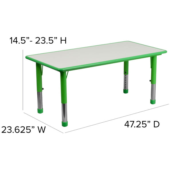 English Elm Commercial Grade 23.625''W x 47.25''L Rectangular Plastic Height Adjustable Activity Table Set with 4 Chairs