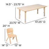 English Elm Commercial Grade 23.625"W x 47.25"L Rectangular Plastic Height Adjustable Activity Table Set with 4 Chairs