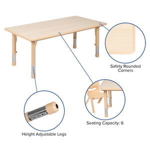 English Elm Commercial Grade 23.625"W x 47.25"L Rectangular Plastic Height Adjustable Activity Table Set with 4 Chairs