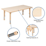 English Elm Commercial Grade 23.625"W x 47.25"L Rectangular Plastic Height Adjustable Activity Table Set with 4 Chairs