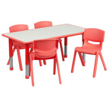 English Elm Commercial Grade 23.625''W x 47.25''L Rectangular Plastic Height Adjustable Activity Table Set with 4 Chairs