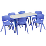 English Elm Commercial Grade 23.625''W x 47.25''L Rectangular Plastic Height Adjustable Activity Table Set with 6 Chairs