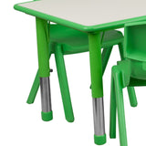 English Elm Commercial Grade 23.625''W x 47.25''L Rectangular Plastic Height Adjustable Activity Table Set with 6 Chairs