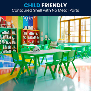 English Elm Commercial Grade 23.625''W x 47.25''L Rectangular Plastic Height Adjustable Activity Table Set with 6 Chairs