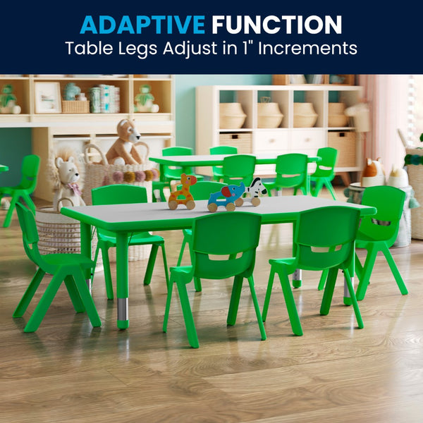 English Elm Commercial Grade 23.625''W x 47.25''L Rectangular Plastic Height Adjustable Activity Table Set with 6 Chairs