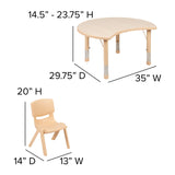 English Elm Commercial Grade 25.125"W x 35.5"L Crescent Plastic Height Adjustable Activity Table Set with 2 Chairs