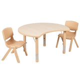 English Elm Commercial Grade 25.125"W x 35.5"L Crescent Plastic Height Adjustable Activity Table Set with 2 Chairs