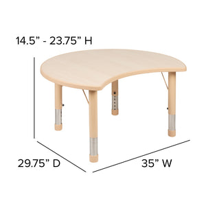 English Elm Commercial Grade 25.125"W x 35.5"L Crescent Plastic Height Adjustable Activity Table