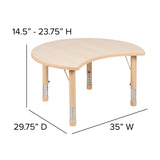 English Elm Commercial Grade 25.125"W x 35.5"L Crescent Plastic Height Adjustable Activity Table