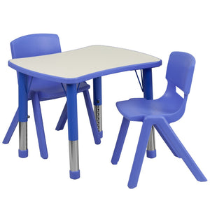 English Elm Commercial Grade 21.875''W x 26.625''L Rectangular Plastic Height Adjustable Activity Table Set with 2 Chairs