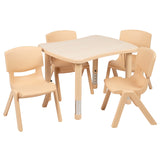 English Elm Commercial Grade 21.875"W x 26.625"L Rectangular Plastic Height Adjustable Activity Table Set with 4 Chairs