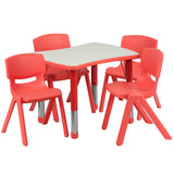 English Elm Commercial Grade 21.875''W x 26.625''L Rectangular Plastic Height Adjustable Activity Table Set with 4 Chairs