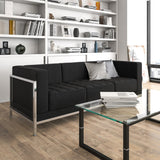 Contemporary Black LeatherSoft Sofa, Stainless Steel Frame, 79