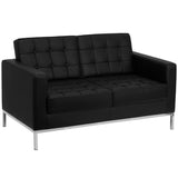 English Elm Commercial Grade Series Contemporary LeatherSoft Loveseat with Stainless Steel Frame