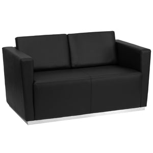 English Elm Commercial Grade Series Contemporary LeatherSoft Loveseat with Stainless Steel Base