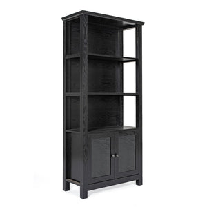 English Elm Modern Farmhouse Wooden Bookcase and Storage Cabinet with Tempered Glass Doors and 3 Upper Shelves