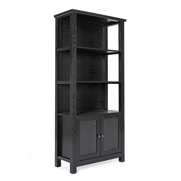 English Elm Modern Farmhouse Wooden Bookcase and Storage Cabinet with Tempered Glass Doors and 3 Upper Shelves