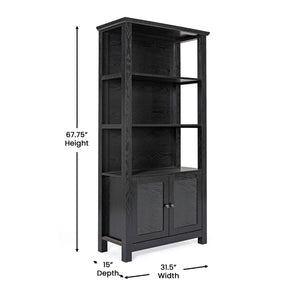 English Elm Modern Farmhouse Wooden Bookcase and Storage Cabinet with Tempered Glass Doors and 3 Upper Shelves