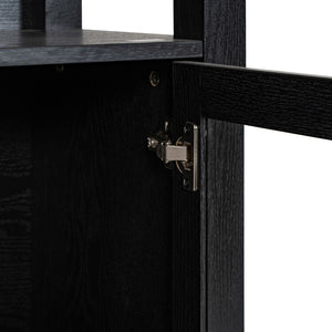 English Elm Modern Farmhouse Wooden Bookcase and Storage Cabinet with Tempered Glass Doors and 3 Upper Shelves