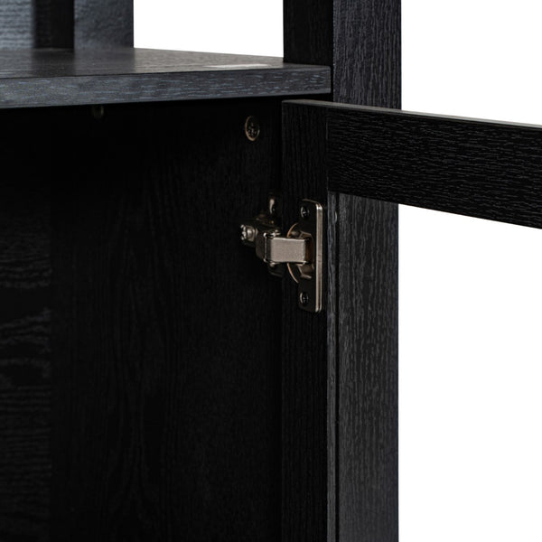 English Elm Modern Farmhouse Wooden Bookcase and Storage Cabinet with Tempered Glass Doors and 3 Upper Shelves