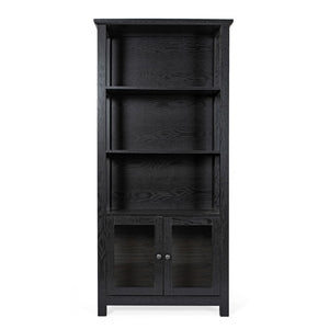 English Elm Modern Farmhouse Wooden Bookcase and Storage Cabinet with Tempered Glass Doors and 3 Upper Shelves