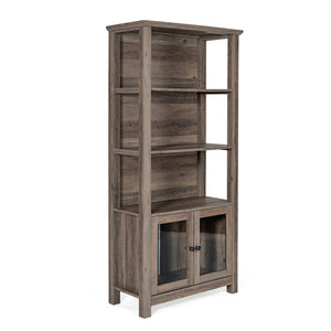 English Elm Modern Farmhouse Wooden Bookcase and Storage Cabinet with Tempered Glass Doors and 3 Upper Shelves
