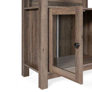 English Elm Modern Farmhouse Wooden Bookcase and Storage Cabinet with Tempered Glass Doors and 3 Upper Shelves