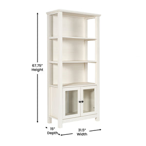 English Elm Modern Farmhouse Wooden Bookcase and Storage Cabinet with Tempered Glass Doors and 3 Upper Shelves