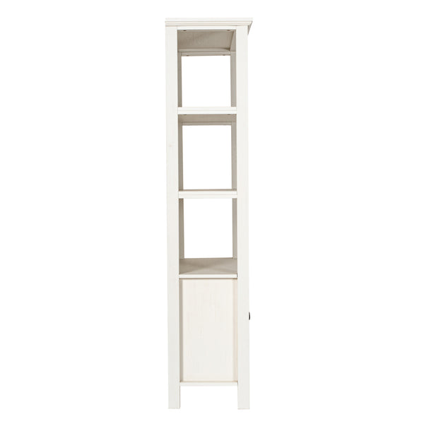 English Elm Modern Farmhouse Wooden Bookcase and Storage Cabinet with Tempered Glass Doors and 3 Upper Shelves