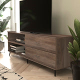 English Elm 65" Mid Century Modern TV Stand for up to 60" TV's with Adjustable Shelf and Storage Drawers,