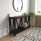 Farmhouse 2-Tier Console Accent Table - Finish Engineered Wood Frame - Walnut Finish Tabletop - For Entryway or Living Room