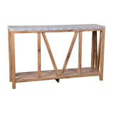 English Elm Farmhouse 2-Tier Console Accent Table -Warm Oak Finish Engineered Wood Frame - Concrete Finish Tabletop - For Entryway or Living Room